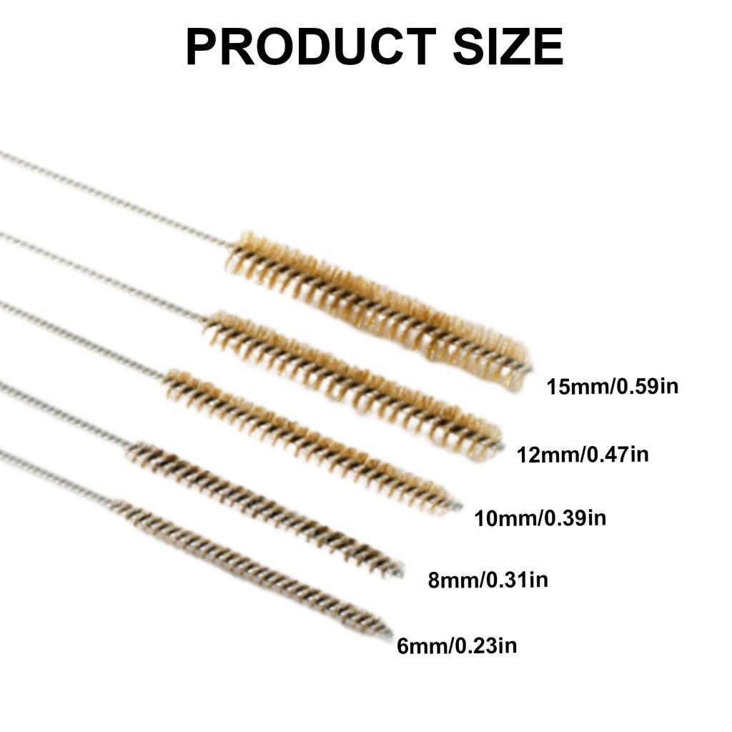 5Piece Brass Pipe Cleaning Brush Set Long Handle Brass Wire Brushes for Tube Cylinder Bore Cleaning 6 15mm