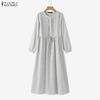ZANZEA Women Casual Round Neck Loose Long Sleeve Stripe Dress