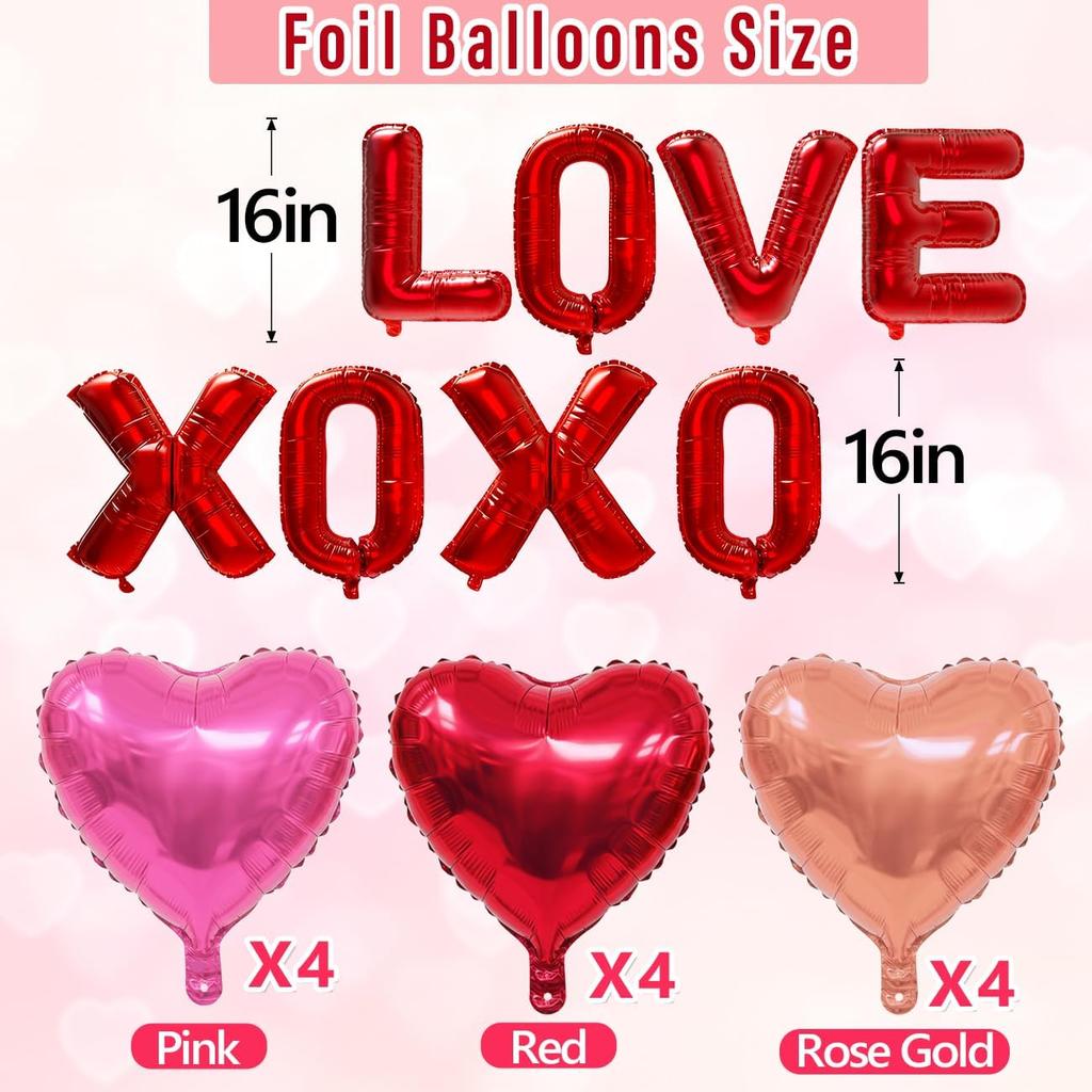 WOHOHOHO 181Pcs Valentines Day Window Clings Decorations, 10 Sheets Valentine's Day Window Stickers, LOVE & XOXO Banner, 12Pcs Heart-Shaped Balloons.