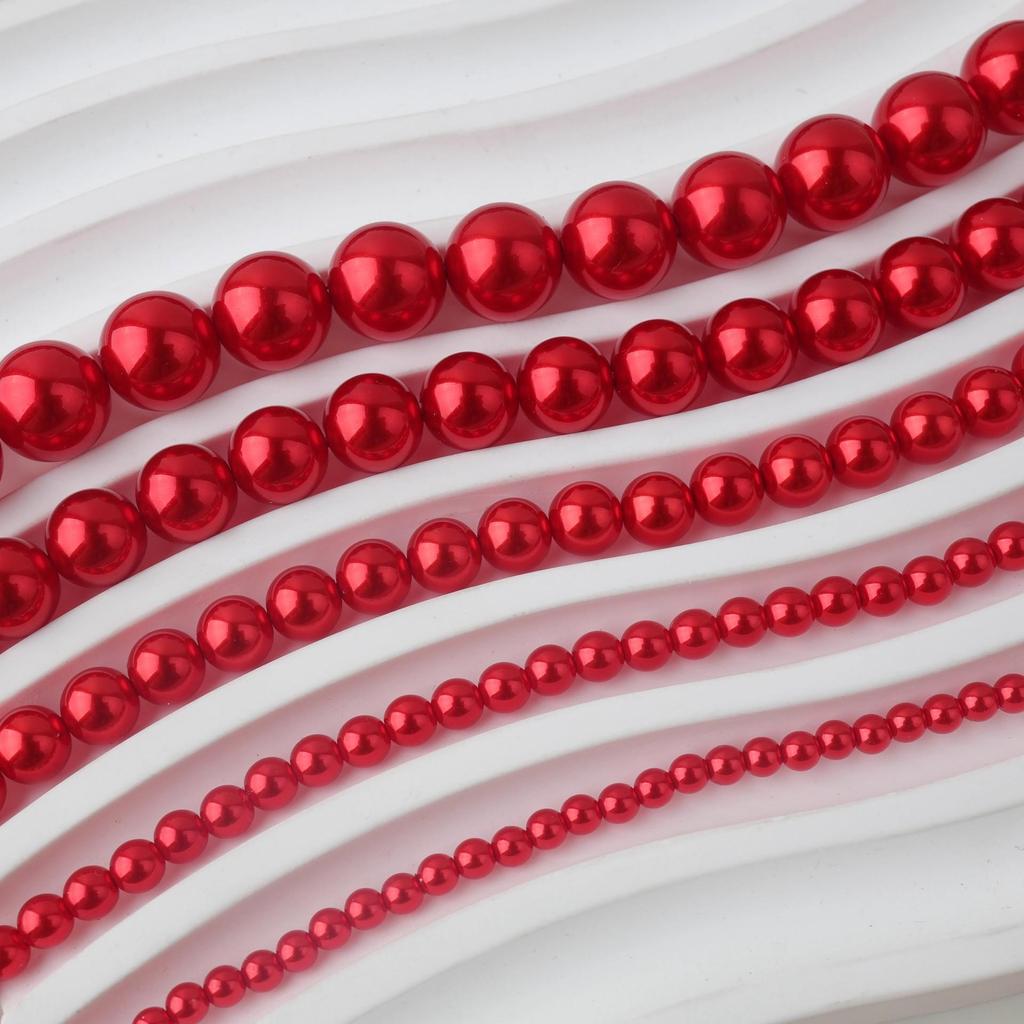 Contas de Pérola Sintética Vermelho Flamejante Shi Jia para Fazer Joias DIY
