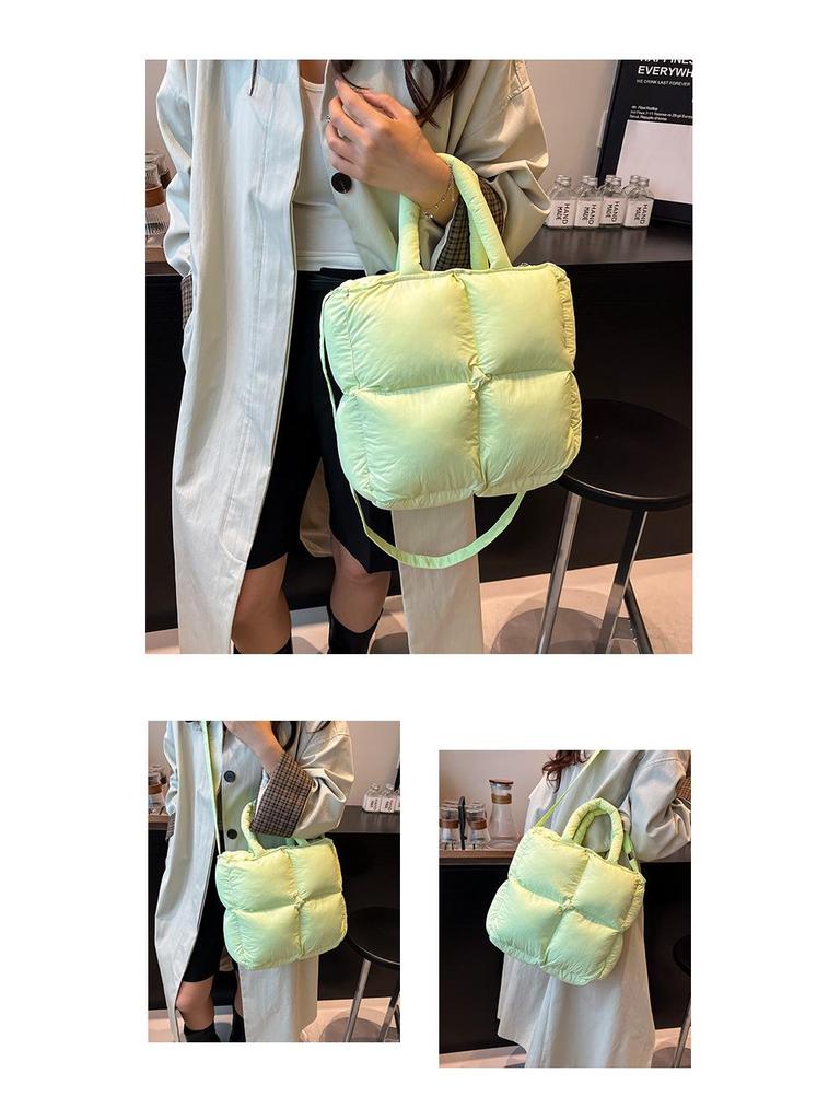 Lightweight, Fashionable Candy-Colored Down Jacket with Quilted Shoulder and Puff Crossbody Bag, Large Capacity, Solid Color