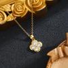 Copper Four-Leaf Clover Necklace with Multicolor Zirconia Petal Pendant and Delicate Chain