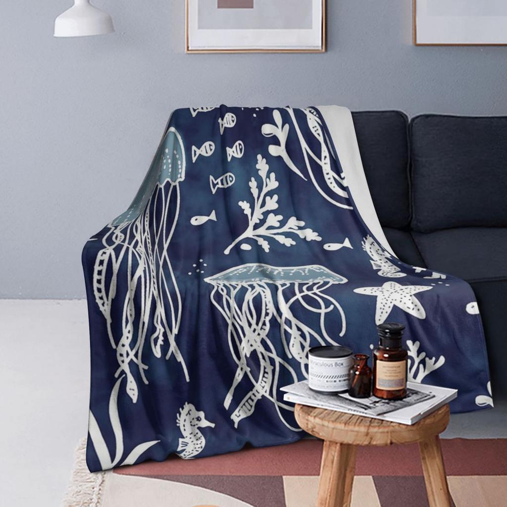 Fish Jellyfish Ocean Animals Blankets Soft Warm Flannel Throw Blanket Bedding for Bed Living Room Picnic Travel Home Couch