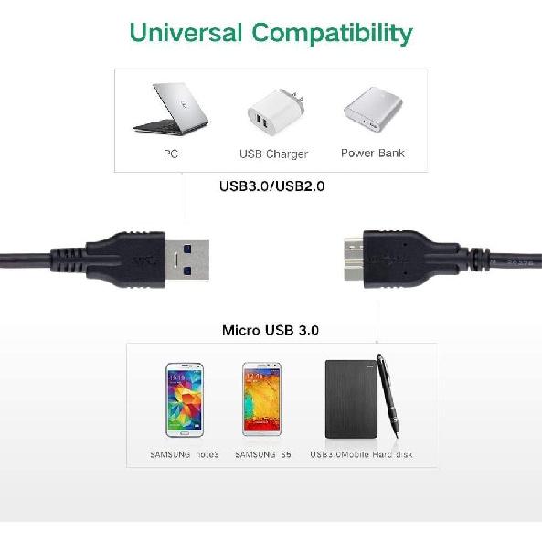 QCEs USB 3.0 Micro Cable, External Hard Drive Cable USB 3.0 Type A Male to Micro B Cord Compatible with Samsung Galaxy S5 Note 3, Camera, External