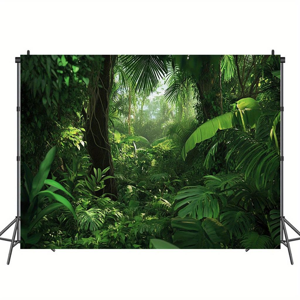 2D planar banner 1 piece of jungle forest photography backdrop - Rainforest scene with hazy sunlight and bright green leaves