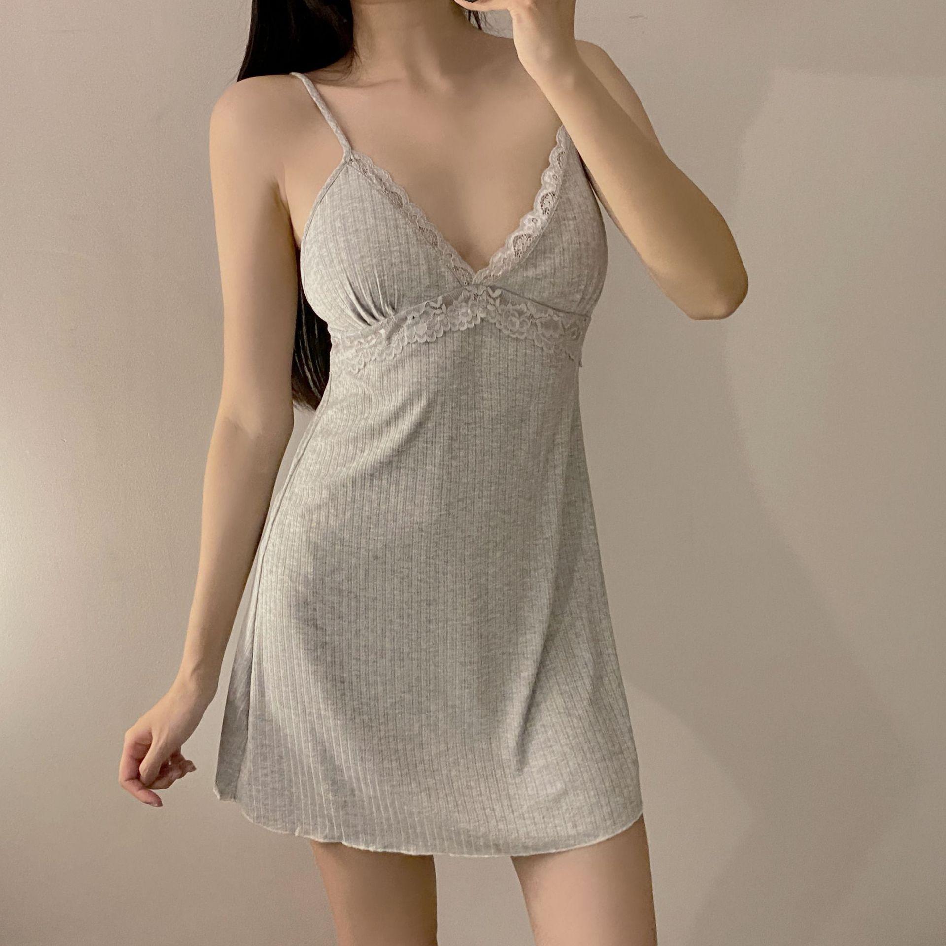 

Women s Summer Sexy Halter Lace Nightgown Pajamas Homewear with Corset Pads Thin Section Halter Dress Girls Halter Nightgown S сірий