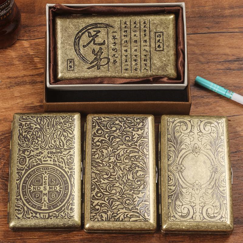 Retro Bronze Slim Cigarette Case for Men & Women - Holds 20