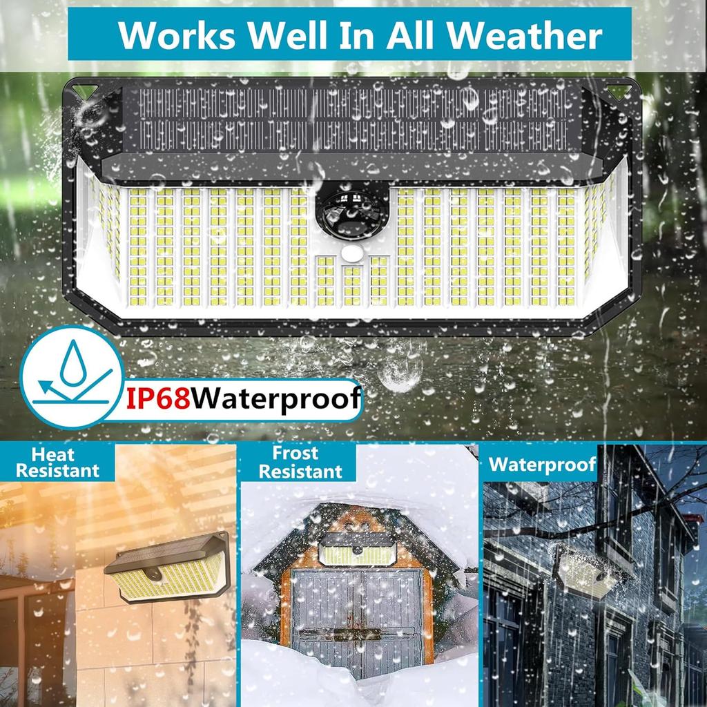 2Packs Solar Lights Outdoor Motion Sensor,466 LED Solar Powered Flood Lights 4000LM Solar Security Wall Lights with 3 Modes IP68 Waterproof for