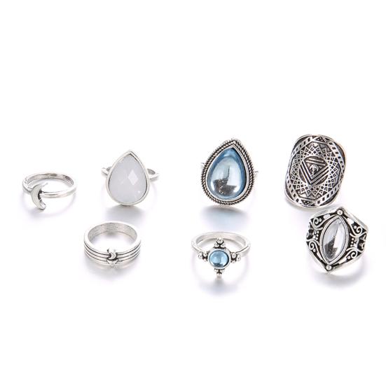 7 bucăți/set femei retro artificiale opal picătură de apă lună deget inel bijuterii