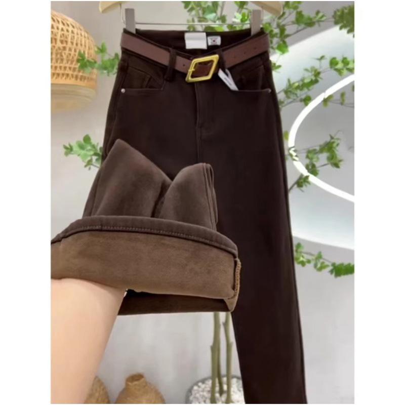 Fleece jeans women's new autumn and winter, new loose and thin straight trousers