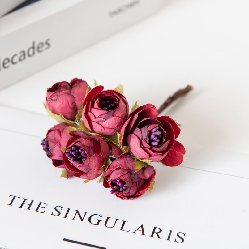 

12 шт. Искусственные цветы Рождественские украшения для дома Аксессуары Тычинка Свадебный букет Гирлянда DIY Подарки Шелковые чайные розы бутоны 6 Pieces красный