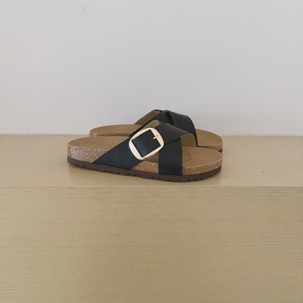 New 2026 Cross Strap Metal Buckle Leather Birkenstock Women s Sandals - Large Size, Casual Cowhide Slippers 36