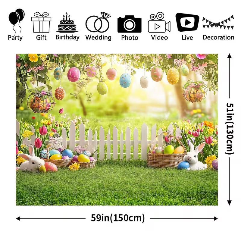 2D Easter Photo Booth Backdrop, Spring Garden with Bunnies & Floral Photography Background