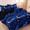 3 Pieces Dark Blue Galaxy Golden Moon Star Print Duvet Cover Set, Night Sky Gold Swirl Star Celestial Printed Bedding