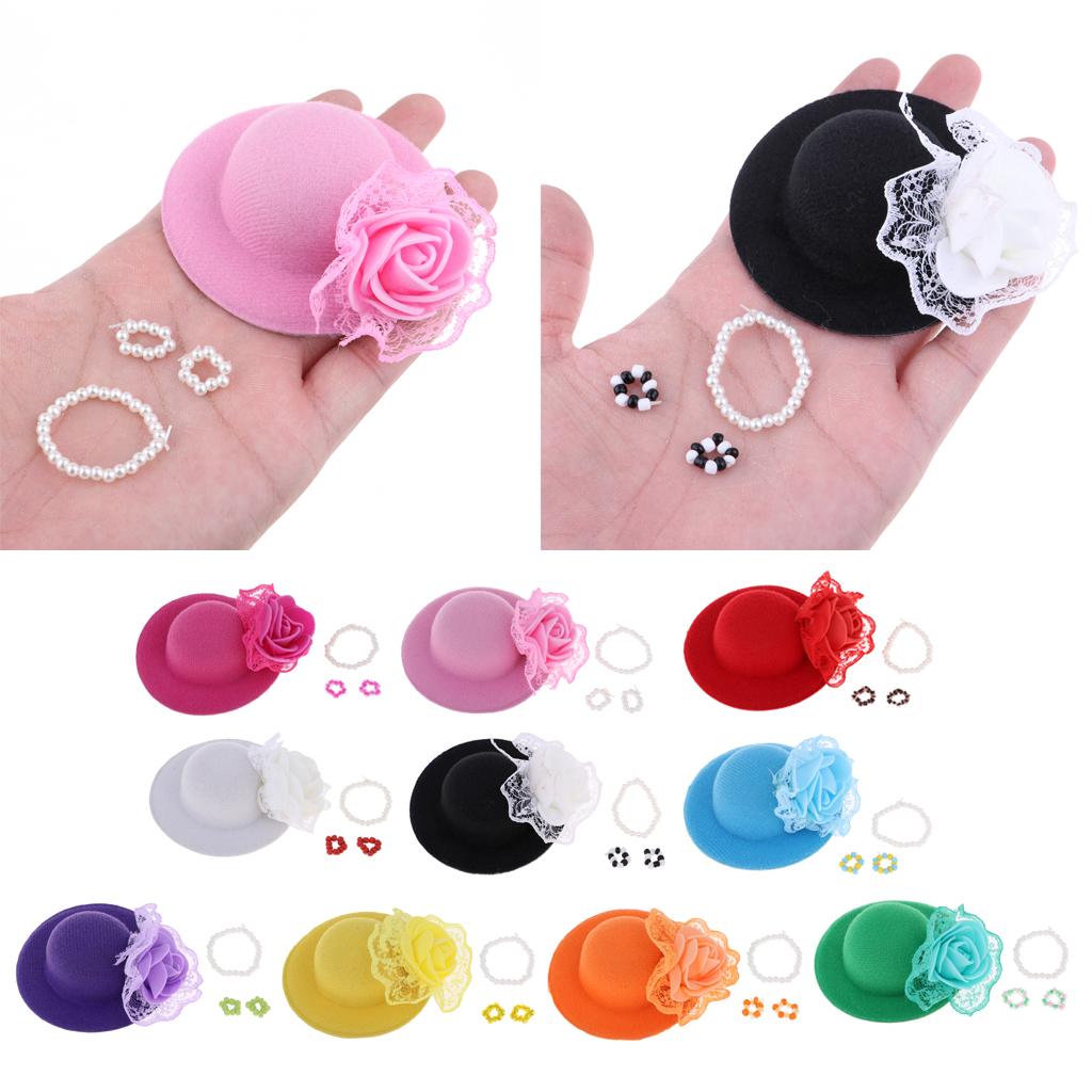 Modern Doll Clothing Accesories Vintage Bowler Doll Hat with Rose Decoration Bracelet for 28-30cm Doll