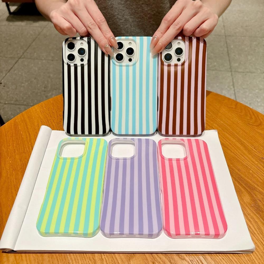 Cute Striped Phone Case for 17 Pro Max 16 15 Plus 14 13 Case Soft TPU Slim Shockproof Phone Cover for Women Girls