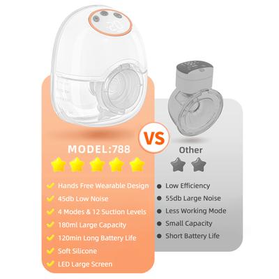 Tragbare Milchpumpe Hände   Elektrische Milchpumpe zum Stillen 4 Modi 12 Saugstufen   Geräuscharm Eingebauter Akku mit 180ml Milchauffangbehälter,