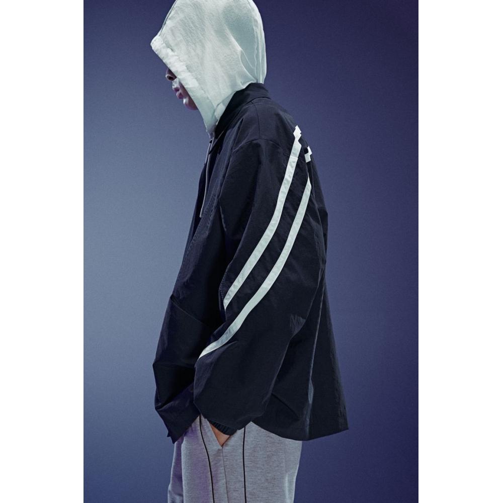 H M Loose Fit Nylon oversHirt Dark Blue Stripe