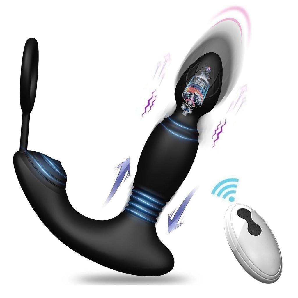 Telescopic Prostate Massager with Three Motors & Wireless Remote Control - 10 Frequency Vibrations & Ejaculation Control Ring.