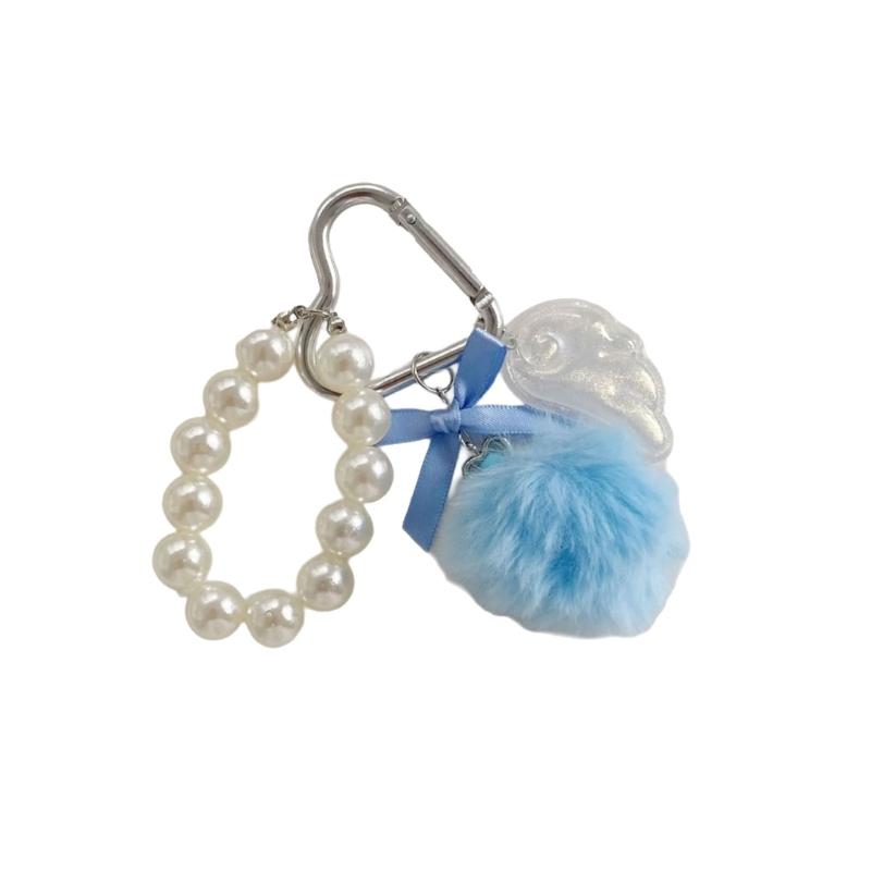 Elegant Pearls Pompoms Wing Keychain Winter Stylish Bag Charm Phone Ornament Fashion Accessory Gift For Her