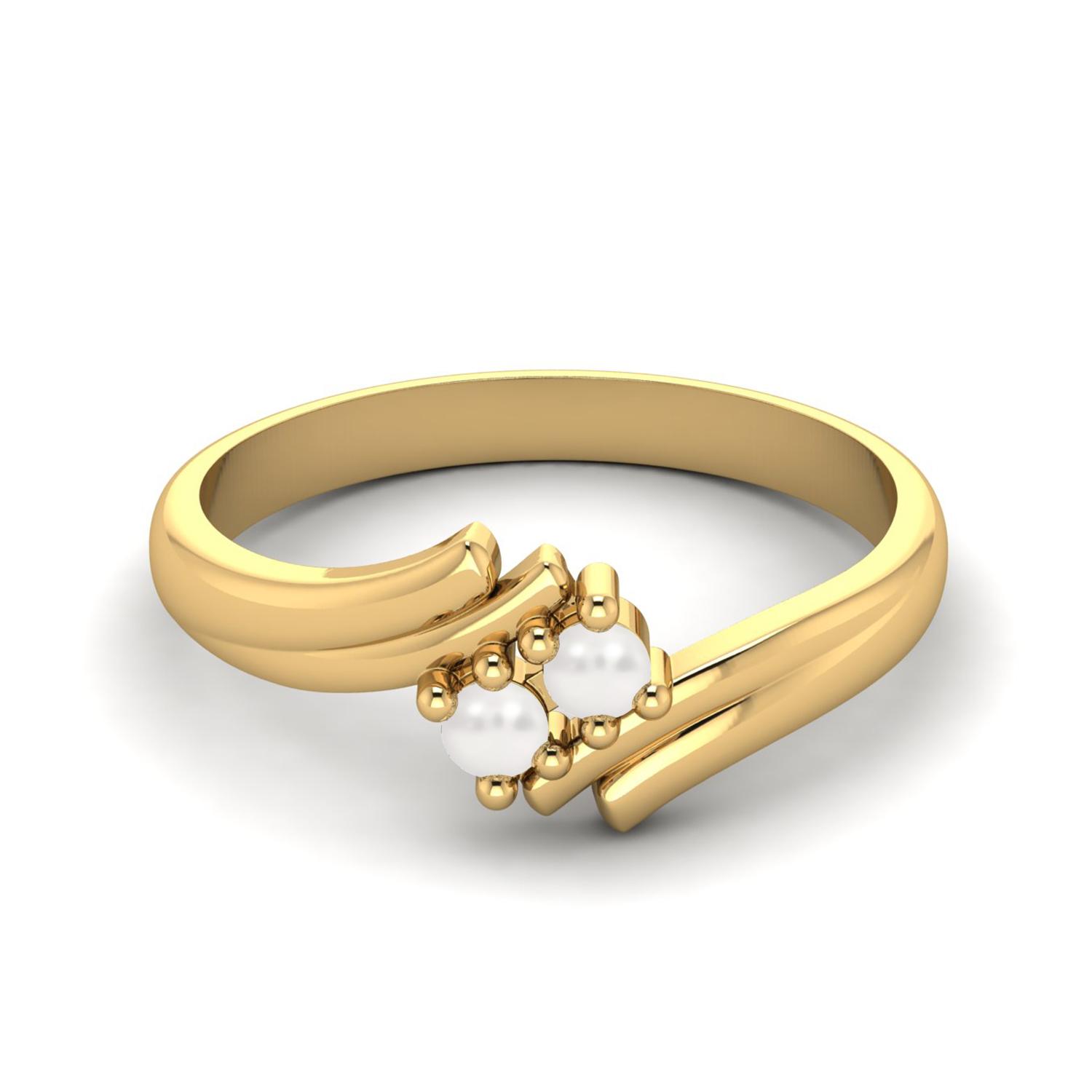 

3MM Round Natual Pearl 925 Sterling Silver Gold Vemreil Two Stone Women Anniversary Wedding Ring 6 жёлтый