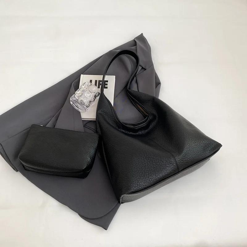 Soft leather large capacity bag for women casual shoulder bag with armpit monochromatic feminine all matched