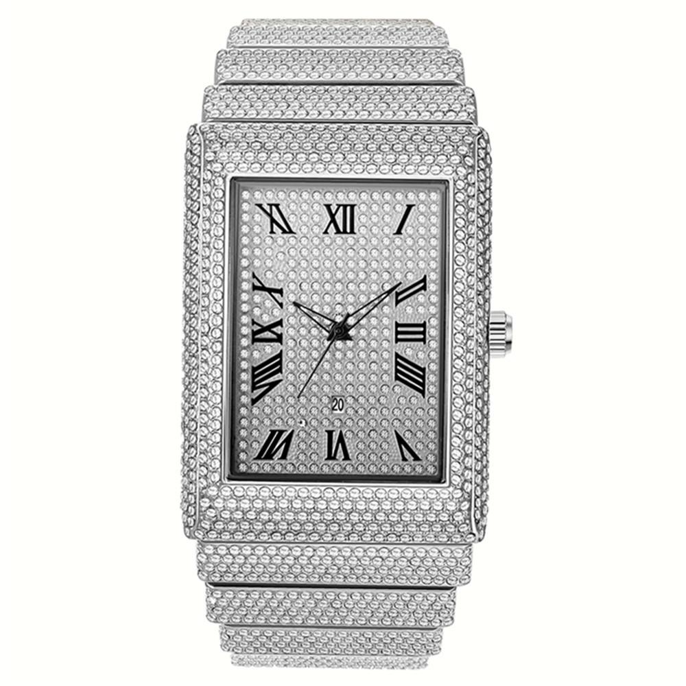 Diamond-encrusted Watch Men's Hip-hop Gypsy Square Black Giant Flash Gold Calendar Quartz Watch