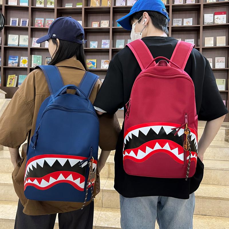 Schoolbag Backpack Men's and Women's Trend Brand Leisure Sports Backpack Fashion Plaid Shark Campus Class Student School Bag