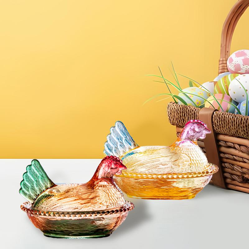 Vintage Glass Hen Candy Dish with Lid Charming Nest Centerpiece for Home Decor Parties Holidays