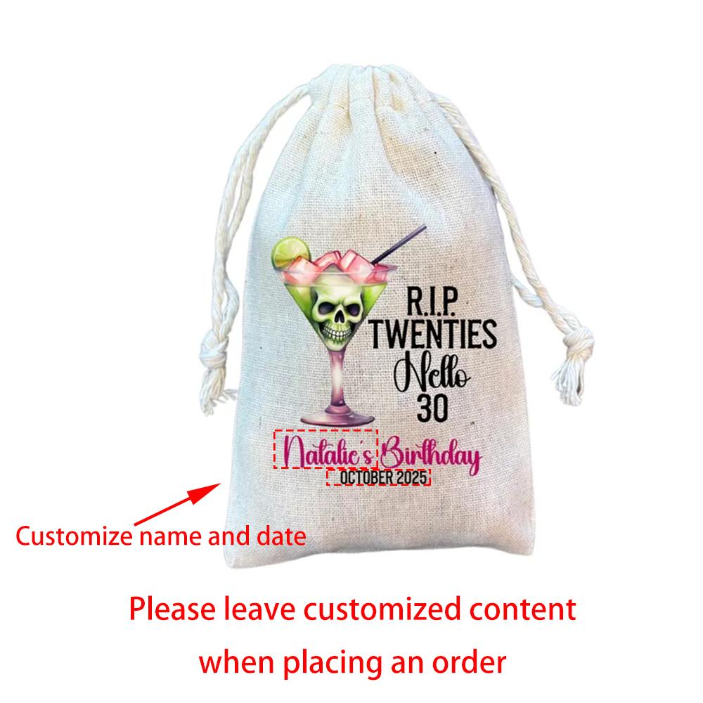 Custom 4Pcs Halloween Birthday Hangover Kit Bags Milestone Party Favor RIP 30th 40th 50th 60th Goth Birthday Drawstring Bags