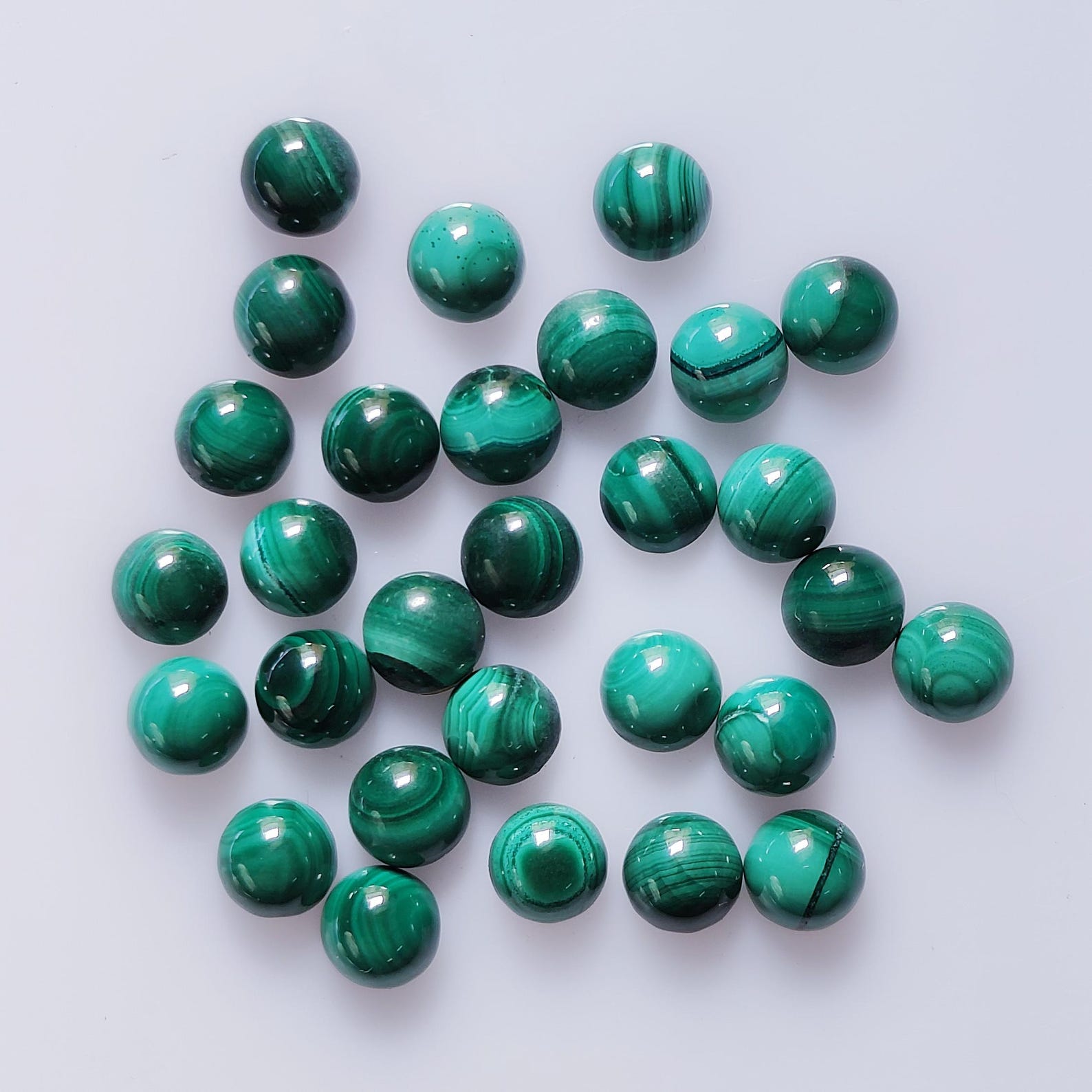 Natural Malachite Round Cabochon Lot, Green Malachite Gemstone, Round Flat Back Cabochon, Banded Green Stone for Jewelry Making, Loose Gemstone 8mm