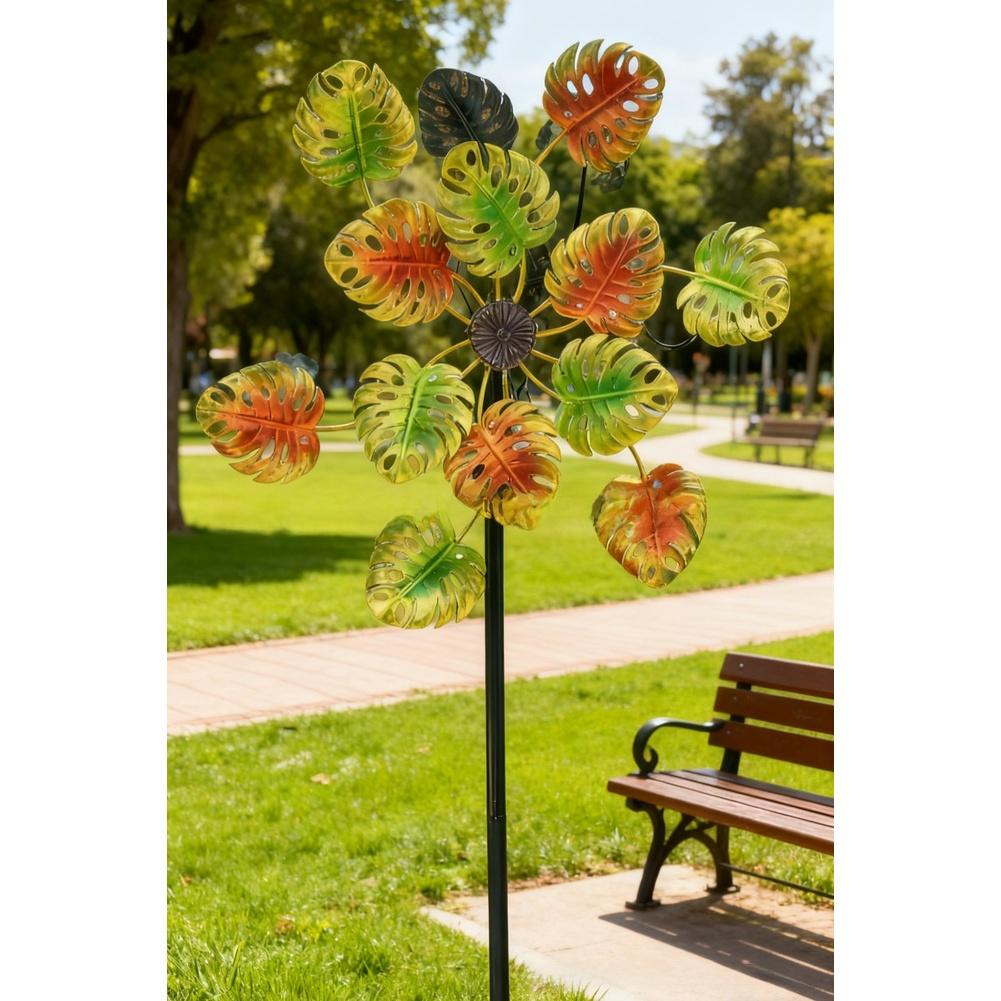 Outdoor Garden Metal Sunflower Windmill Dual Sided Rotating Iron Yard Ornament Weather Resistant Decorative Piece 95cm Height