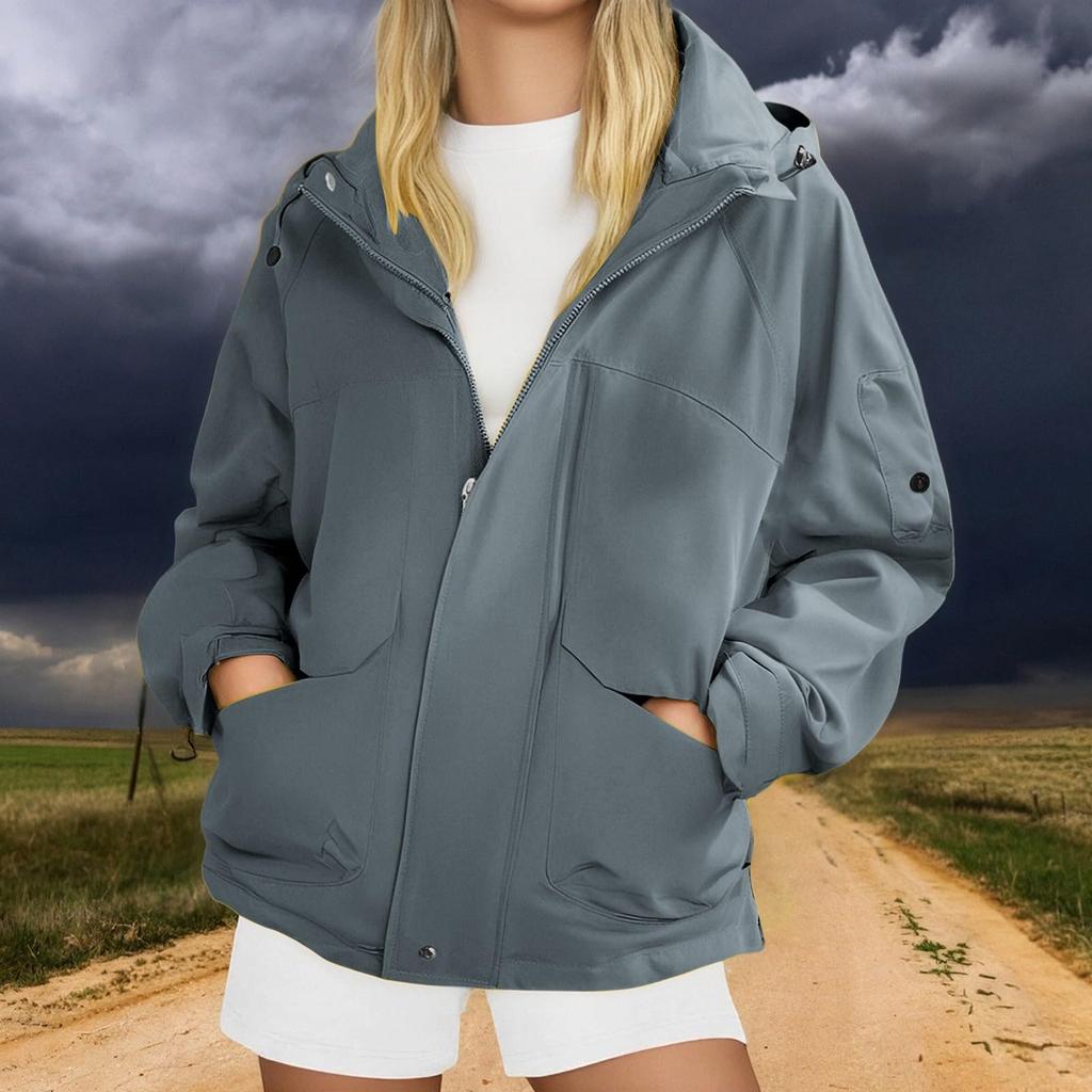 Women's Fashionable Thickened Hooded Outdoor Hiking Jacket Solid-Colour Windbreaker Outerwear