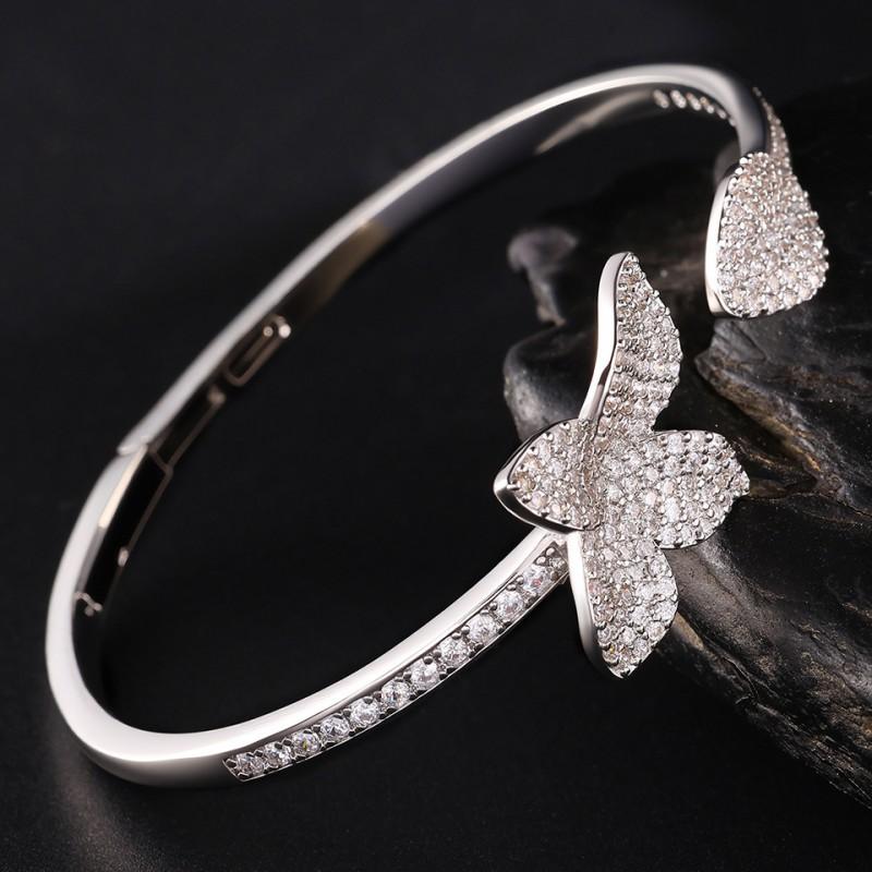 Micro Pave Zircon Adjustable Open Cuff Bracelet Butterfly Clover Star Fine Jewelry Women