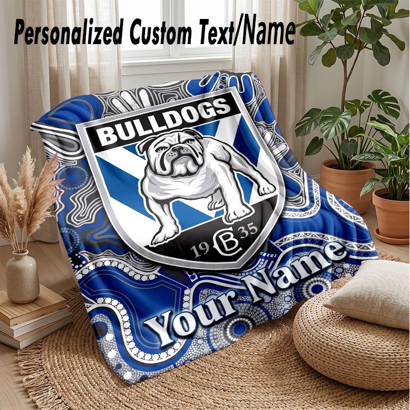 Canterbury-Bankstown Bulldogs Custom Flannel Throw Blanket Print Your Name Text Soft Warm Blanket Holiday Present