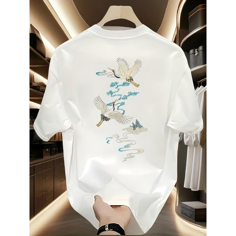 

Белая женская футболка с вышивкой журавля, повседневная, с коротким рукавом, летний комфортный топ S белый