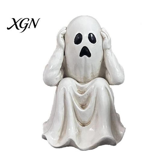 Creative Holiday Collection Figurines Halloween Ghost Figurine, Resin Miniature Chain Ghost, Face-Palm Pumpkin Craft Ornaments for Collections