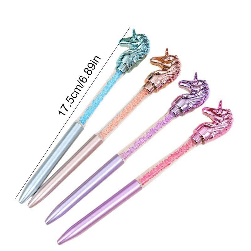 4Pcs Cute Unicorn Crystal Ballpoint Pens Creative Diamond Rotating Blue Writing Ballpoint Pen Unicorn Cat Love Style