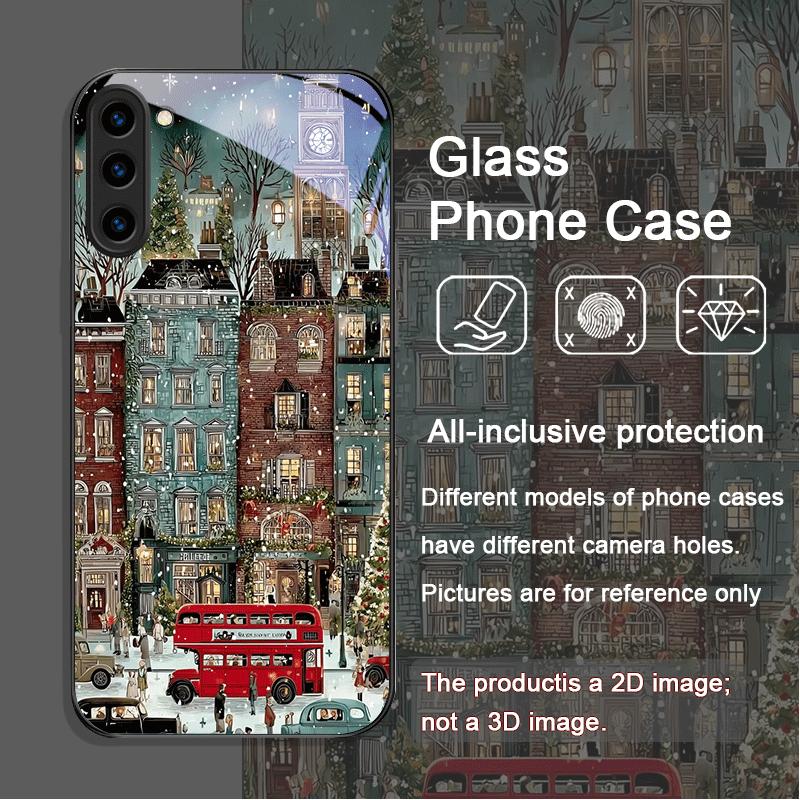

Christmas Winter Snow Street Scenery Tempered Glass Phone Case for Samsung Galaxy S25 Ultra S24 S23 Plus S22 S21 S20 FE 5G Cover Galaxy S23+