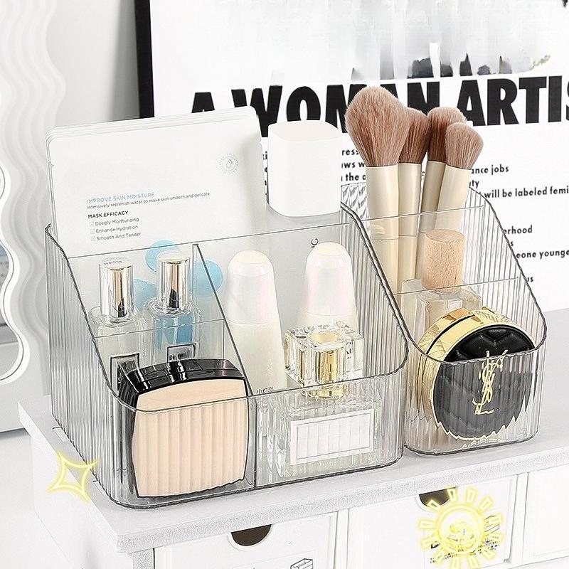 Transparent Desktop Storage Box, Cosmetics Organization Box, Compartments for Storing Lipstick, Makeup Brushes, Pen Holders, and Shelves