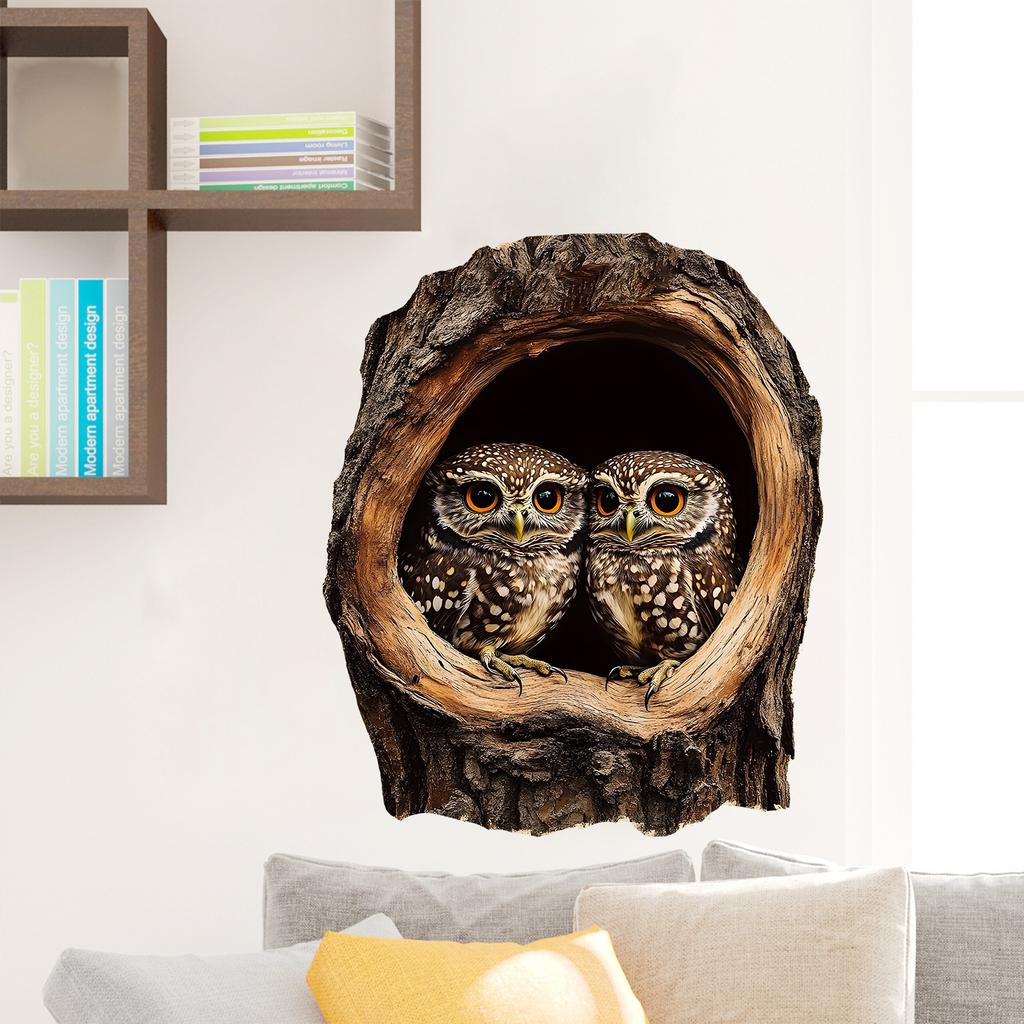 Cute Cartoon 3D Tree Hole Owl Bedroom Living Room Study Decoration Beautification Wall Sticker