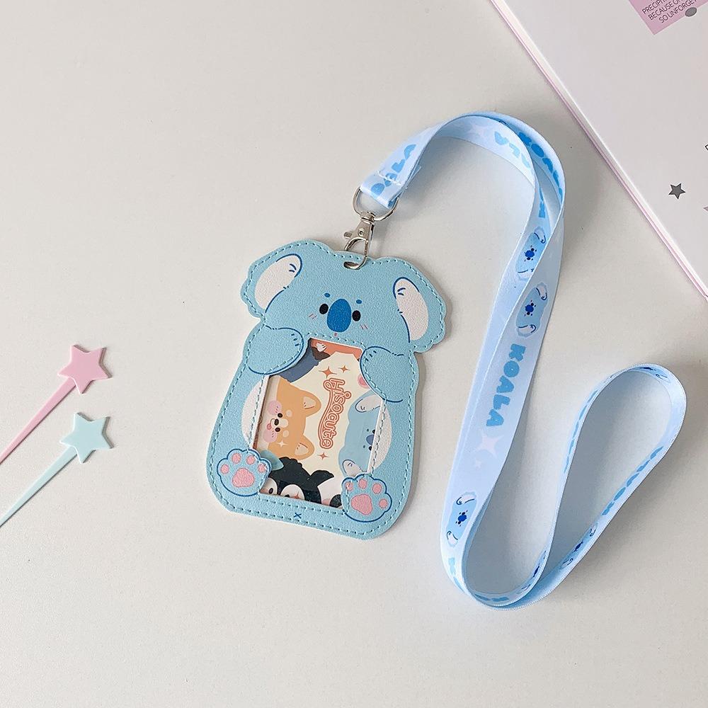 New Cartoon Animal Card Holder With Lanyard Badge Holder Children's Bus Card Case Waterproof PU Leather ID Holdersr