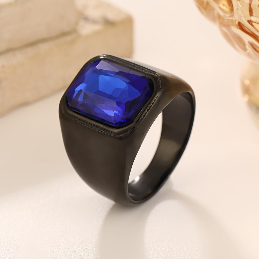 Vnox Stylish Square Natural Stone Signet Rings for Men, Stainless Steel Metal Finger Ring Party Gift Jewelry