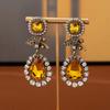 Medieval Western and Medieval Jewelry Old Gold Water Drop Shaped Gem Earrings Diamond Light Luxury Temperament Earrings