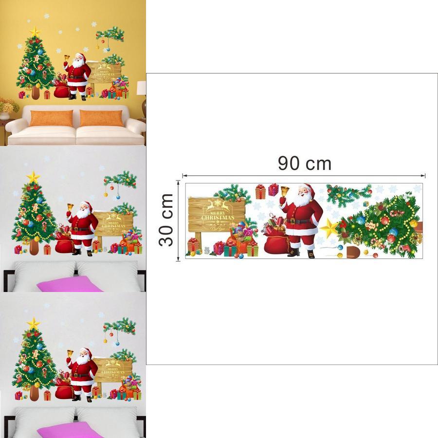 Sváteční nástěnná dekorace Pvc Odnímatelná Vánoční Samolepka na zeď Santa a Strom pro obývací pokoj a verandu