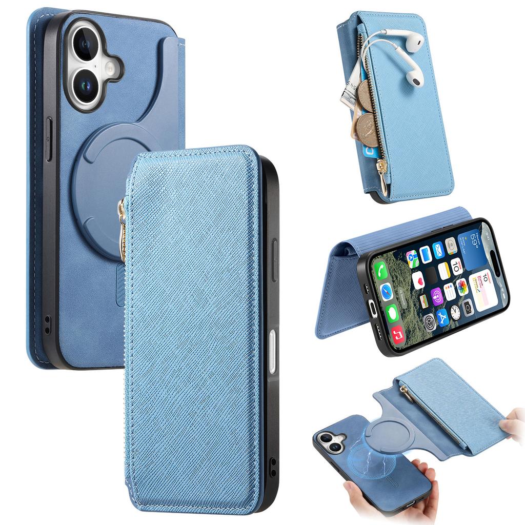 For iPhone 16 Case Cross Texture Leather Detachable Magnetic Phone Cover