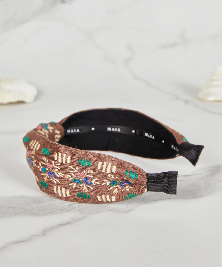Maia Garden Jacquard Hairband - Knot Type Brown