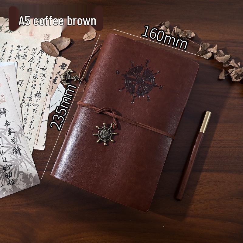 Ретро Пиратский Морской Дорожный Дневник: Кожаный журнал на кольцах с ремешком 80 Blank Cowhide Sheets