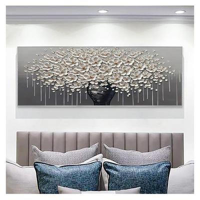 Pintura a Óleo Flor Árvore do Dinheiro Abstrata em Tela Decoração de Parede para Casa Quadro de Arte para Sala de Estar Presente Moderno Pintado à Mão Grande Dourado
