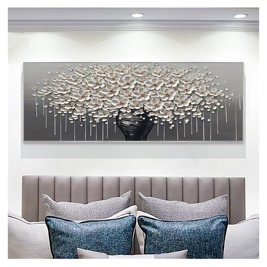 Abstraktes Geldbaum-Blumen-Ölgemälde auf Leinwand Heimwanddekor Kunstbild für Wohnzimmer Geschenk Modern Handgemalt Groß Gold